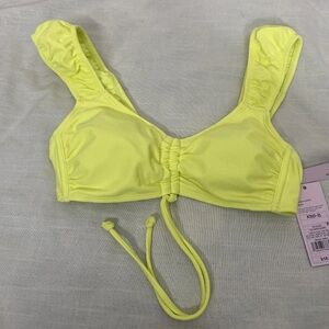 Wild Fable Womens XS 0-2 Bikini Swim Top Yellow Tie-Front Cap Sleeve Bralette